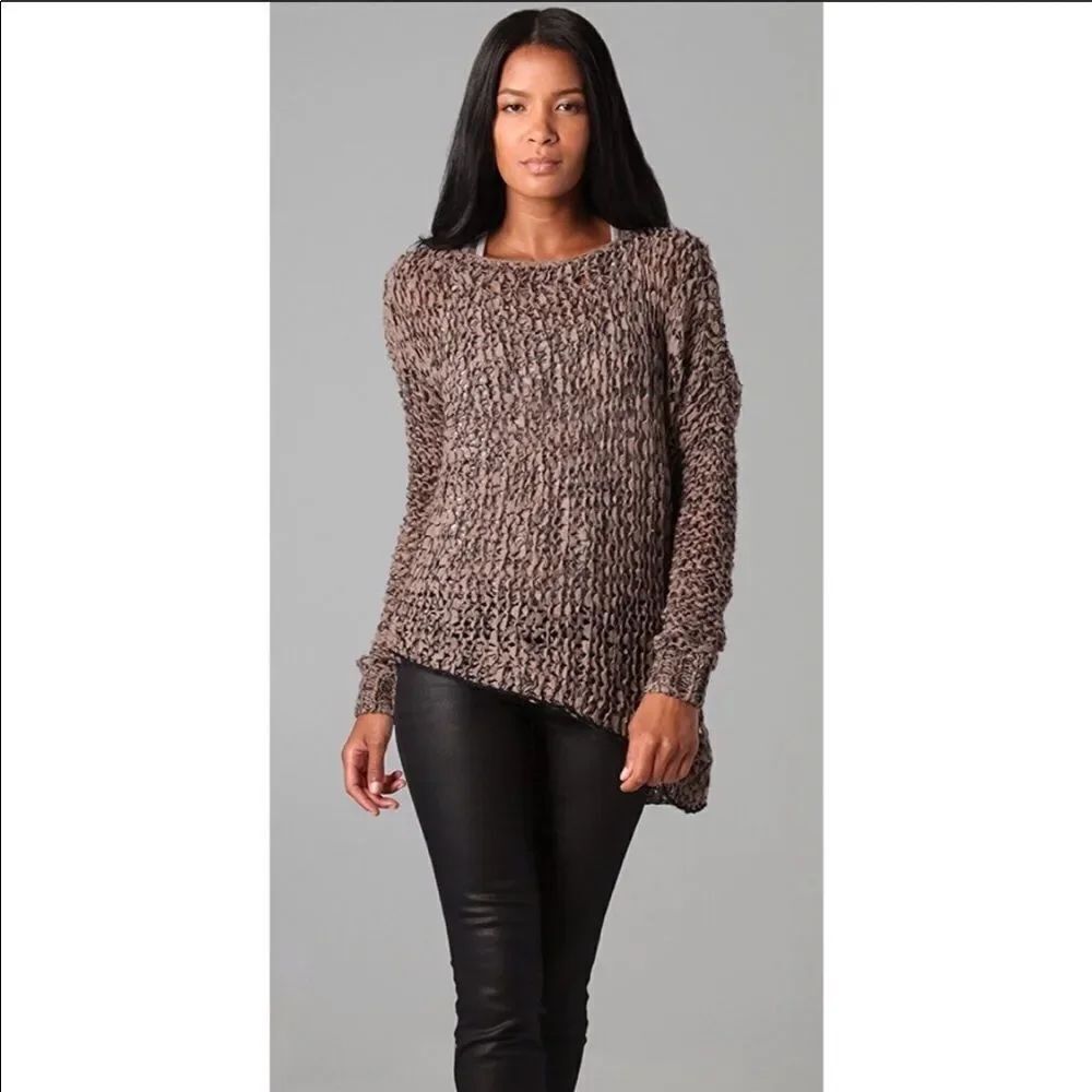 HELMUT LANG | Brown Open Knit Asymmetrical Sweater